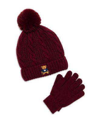 Girls' Two Piece Teddy Bear Cable Knit Hat & Magic Gloves Set - Little Kid, Big Kid