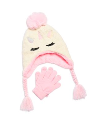 Girls' Two Piece Sweet Unicorn Chenille Hat & Magic Gloves Set - Little Kid, Big Kid