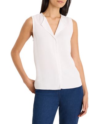 Mixed Media Split Neck Sleeveless Top