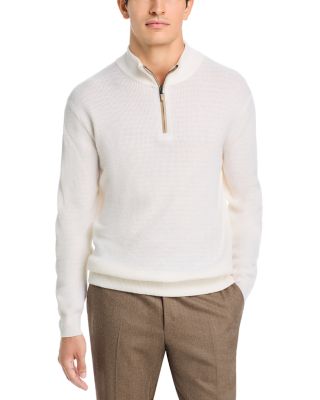 Wool & Cashmere Textured Quarter Zip Knit Sweater