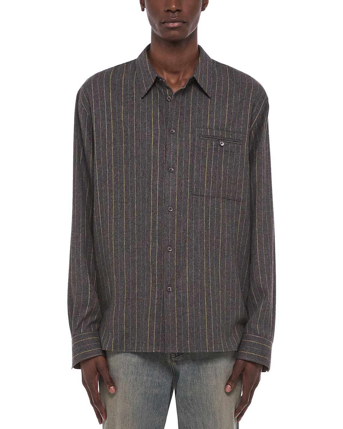 Helmut Lang Relaxed Wool Blend Striped Shirt