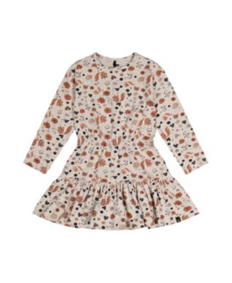  Girls' Organic Cotton Squirrel Floral Ruffle Yoke Dress - Big Kid