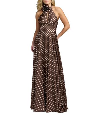 Polka Dot A-Line Halter Gown With Rosette
