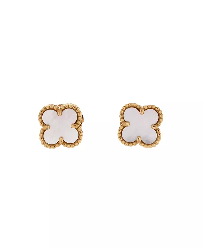 Pre-Owned Van Cleef & Arpels Sweet Alhambra Stud Earrings 18K Gold and Mother of Pearl