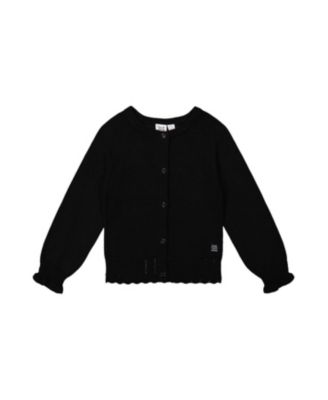 Girls' Knit Button-Front Scallop Ruffle Trim Cardigan - Big Kid