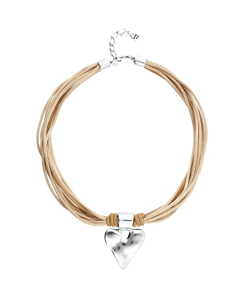 UNOde50 Silk Thread Blend Necklace with Leather and Heart Detail in Sterling Silver
