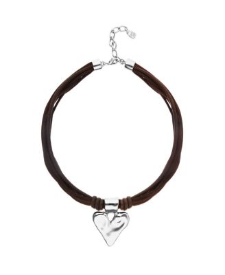 Unode50 Silk Thread Blend Necklace with Leather and Heart Detail in Sterling Silver