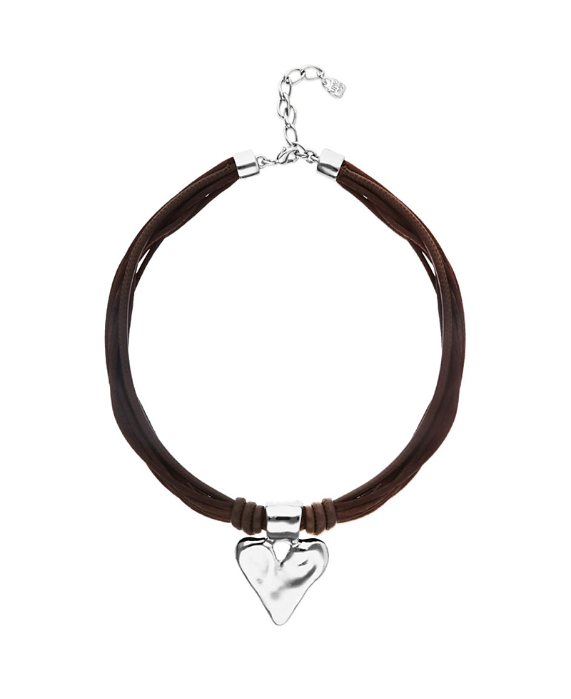 Unode50 Silk Thread Blend Necklace with Leather and Heart Detail in Sterling Silver