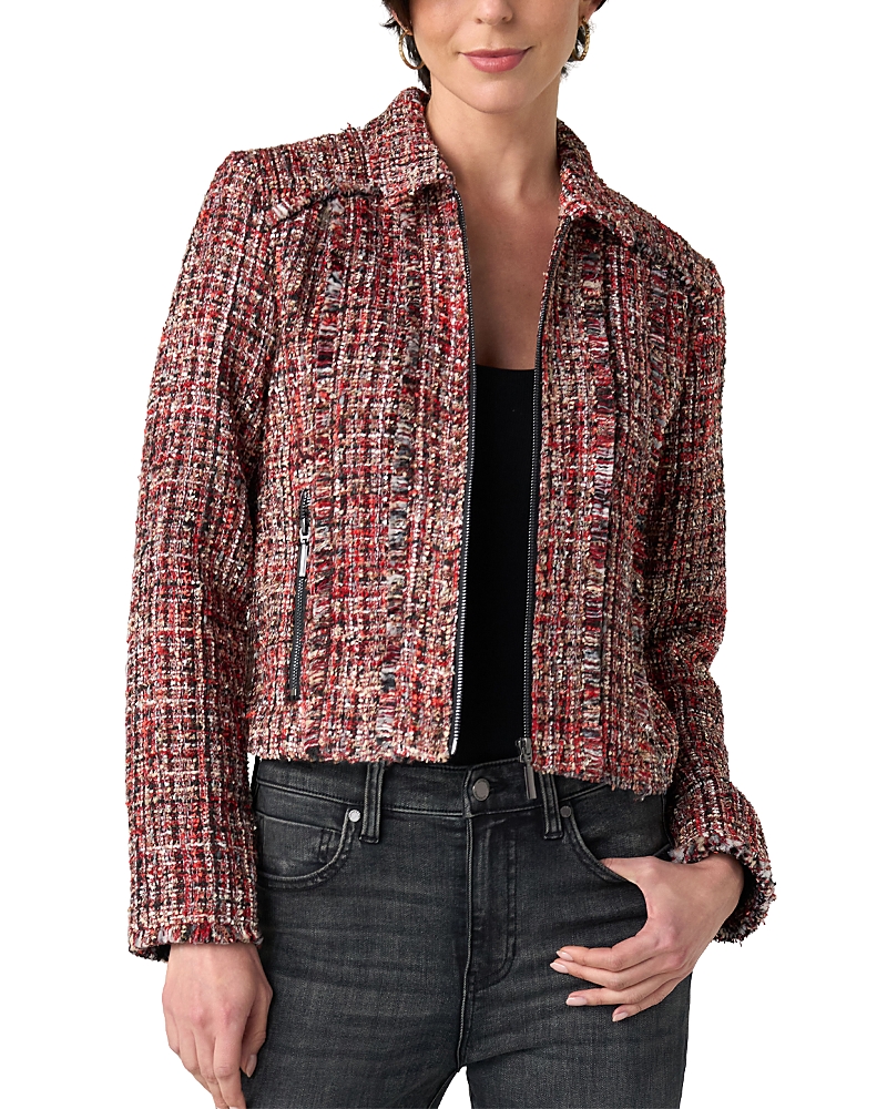 Liverpool Los Angeles Zip Front Fringe Trim Tweed Jacket