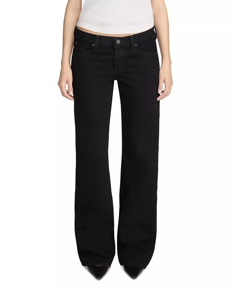 Frame The Pixie Gray Cotton Low Rise Bootcut Jeans in Black