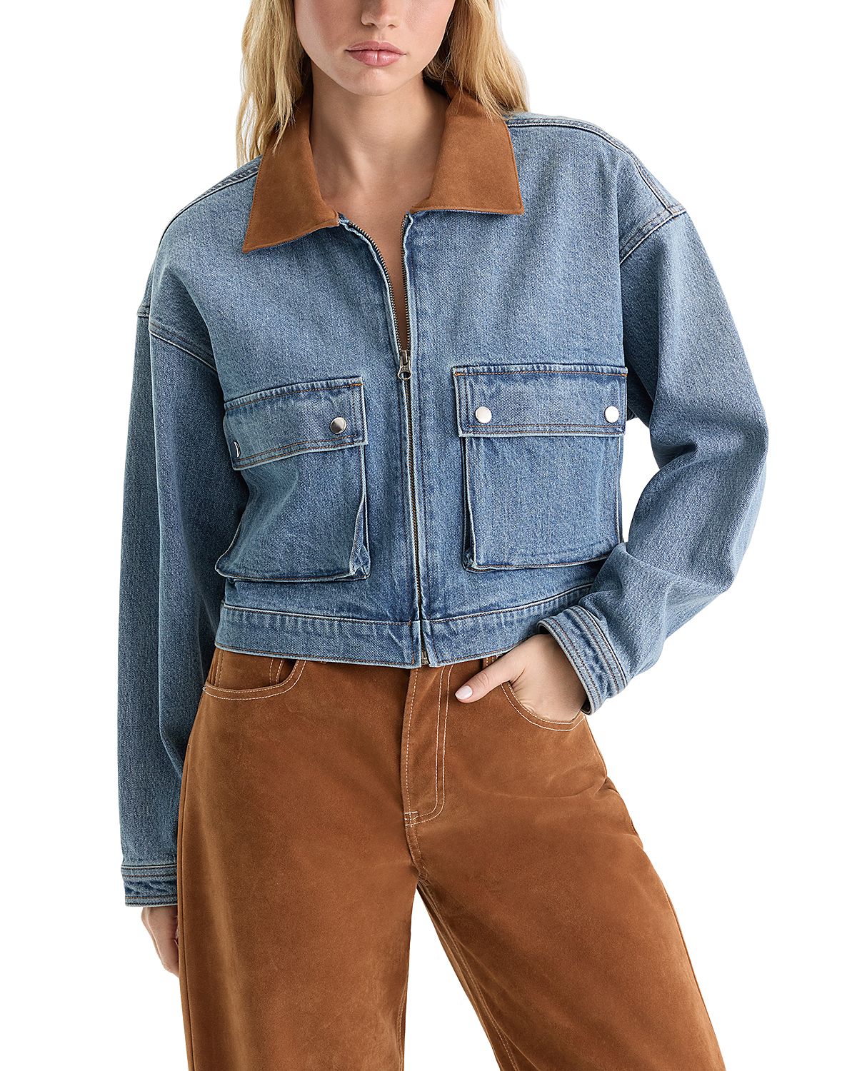 Good American The Denim Swing Cropped Jacket