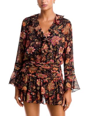 Floral Print Ruffled Long Sleeve Top - Exclusive