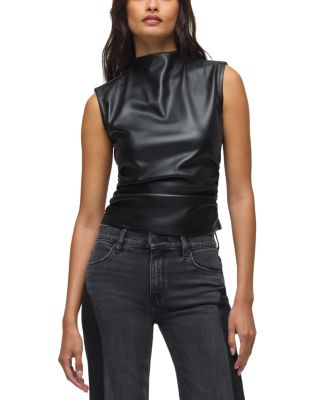 Faux Leather Side Ruched Top