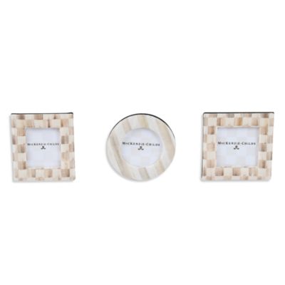 Mocha Check Fabric Frames, Set of 3