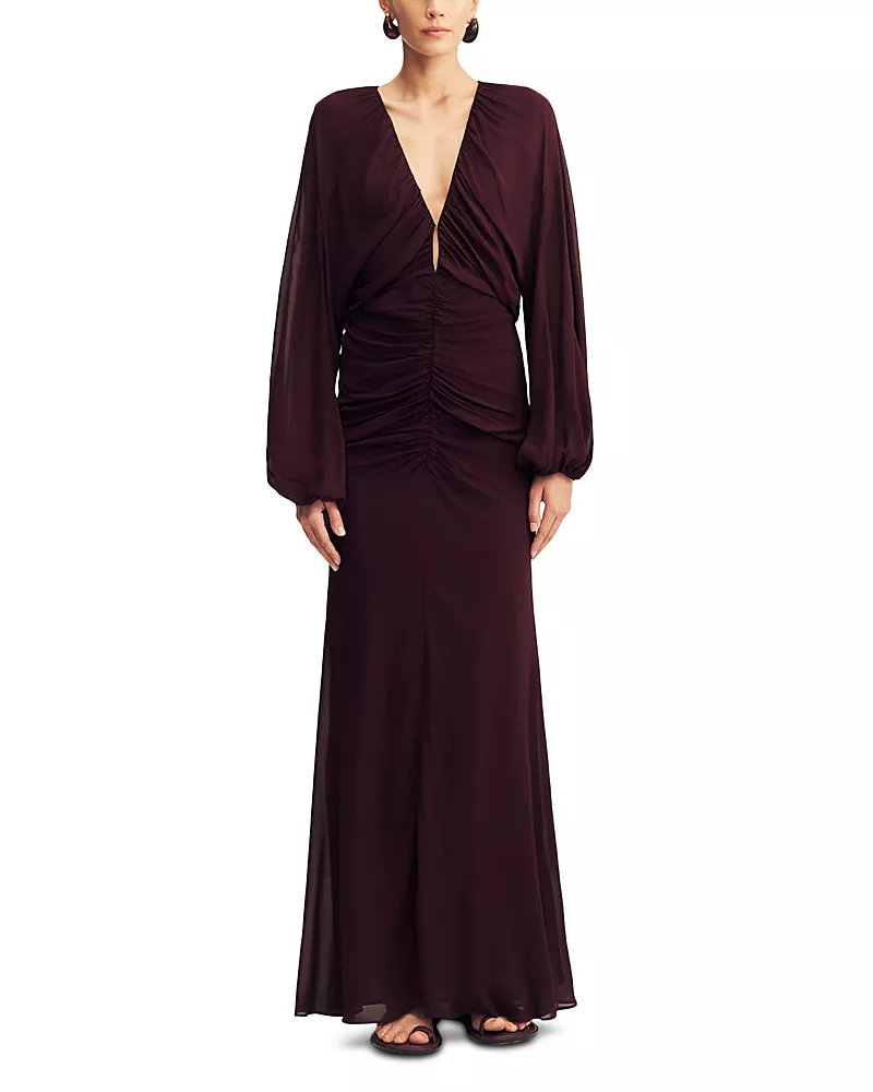 Shona Joy Amina Gathered Low Plunged Maxi Dress