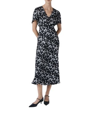 Ghost London Elizabeth Floral Satin Midi Tea Dress