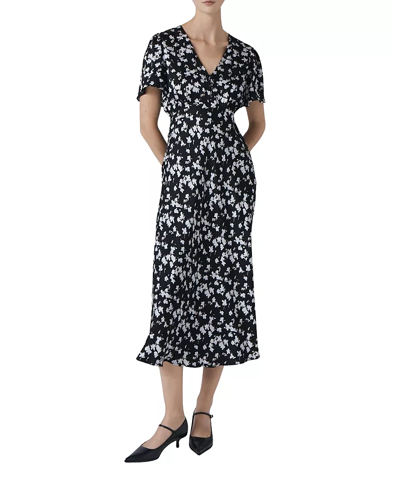 Ghost London Elizabeth Floral Satin Midi Tea Dress