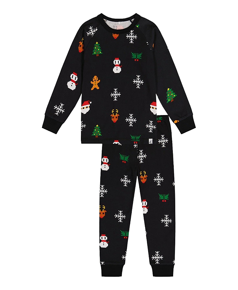 Deux par Deux Boys' Christmas Pixel Organic Cotton Top Pants Two Piece Pajama Set - Little Kid, Big Kid