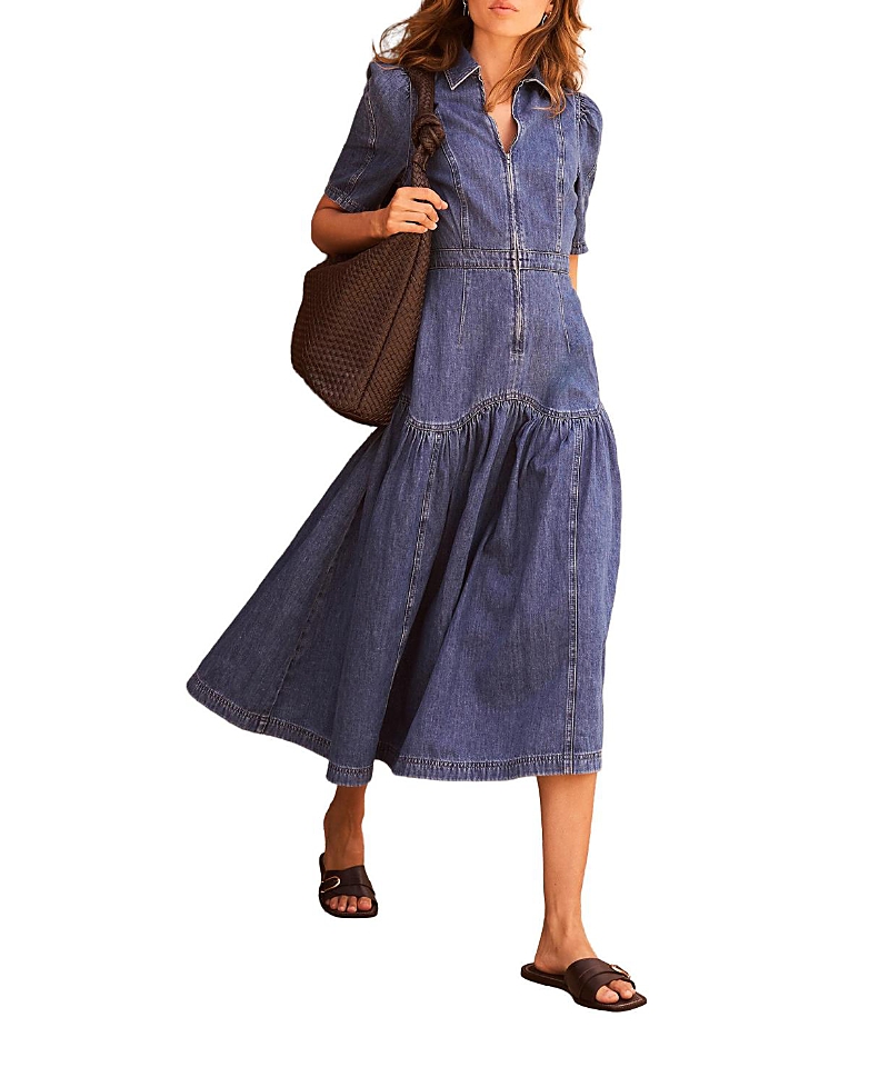 Mint Velvet Women's Puff Sleeve Denim Midi Dress