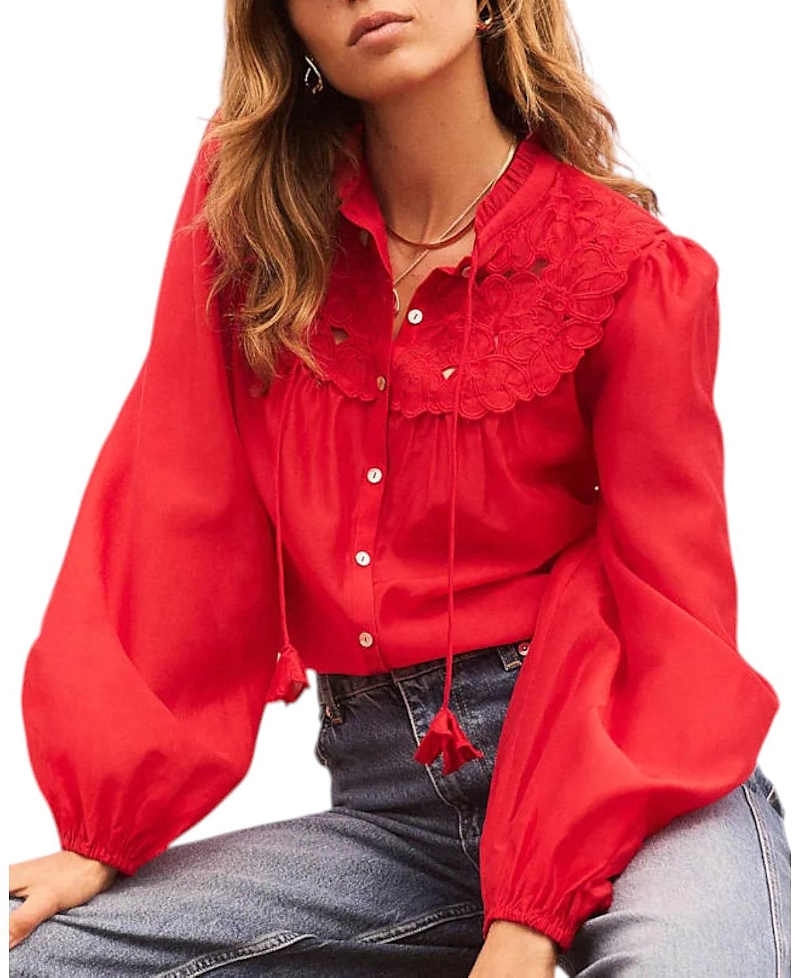 Mint Velvet Women's Floral Detail Cutwork Blouse