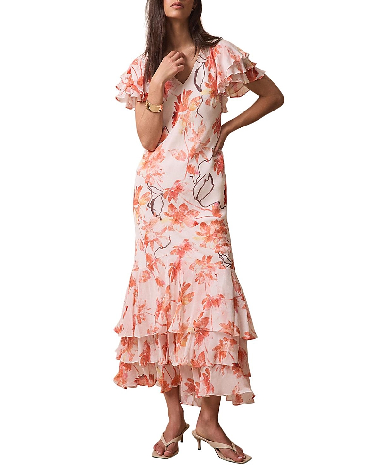 Mint Velvet Women's Floral Ruffle Tie-Back Midi Dress
