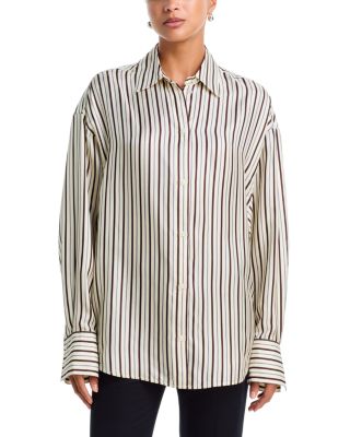 Toteme Oversized Striped Silk Button Up Shirt