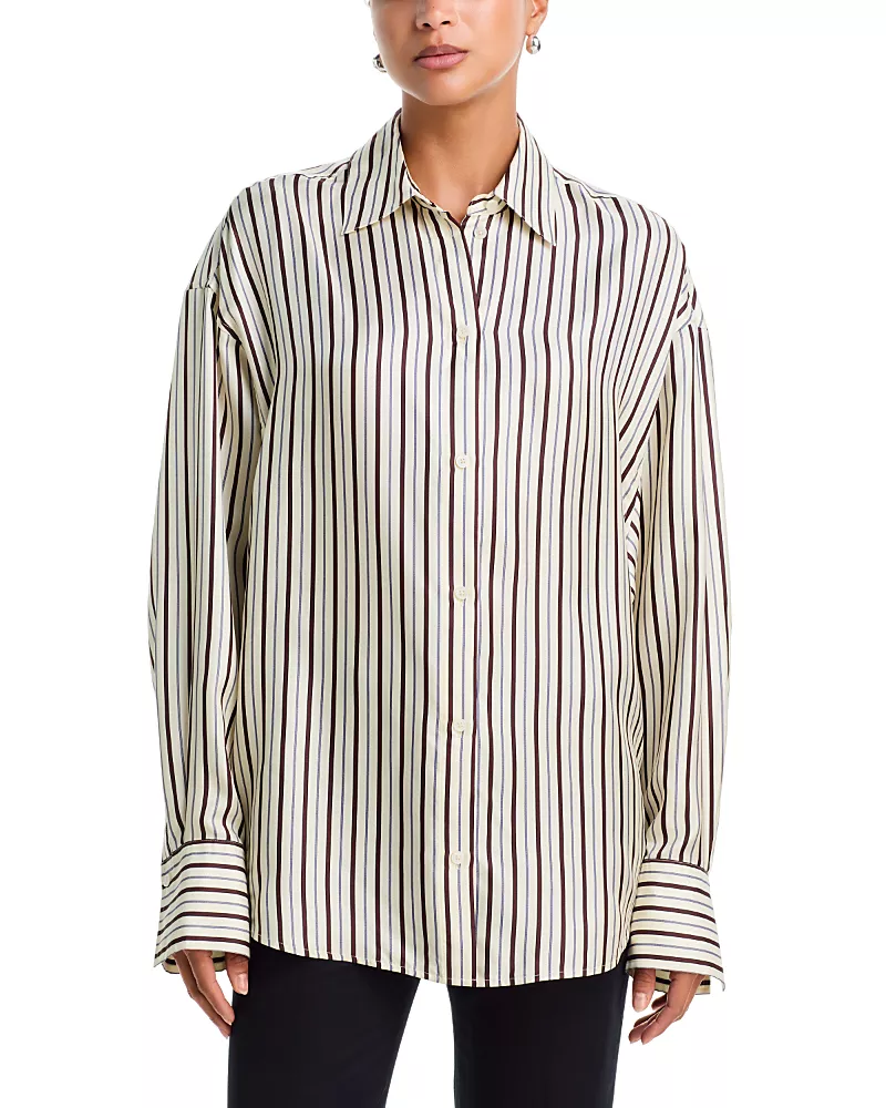 Toteme Oversized Striped Silk Button Up Shirt
