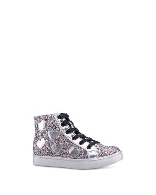 Girls' Cass T Glitter High Top Zip Lace Up Sneakers - Toddler