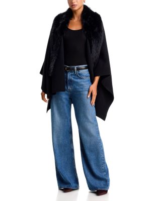 Faux Fur Trim Cape - Exclusive