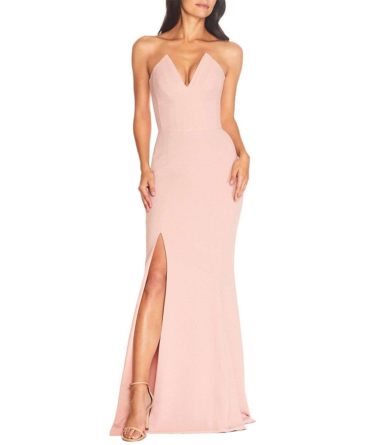 Dress the Population Fernanda Strapless Plunge V-Neck High Slit Gown