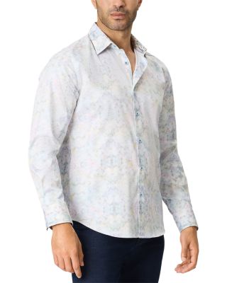 Dewitt Slim Fit Hazy Pattern Cotton Blend Woven Shirt