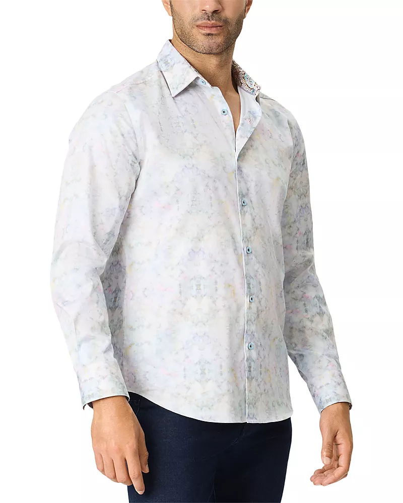 Robert Graham Dewitt Slim Fit Hazy Pattern Cotton Blend Woven Shirt