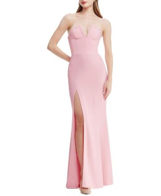 Dress the Population Fernanda Strapless Plunge V-Neck High Slit Gown