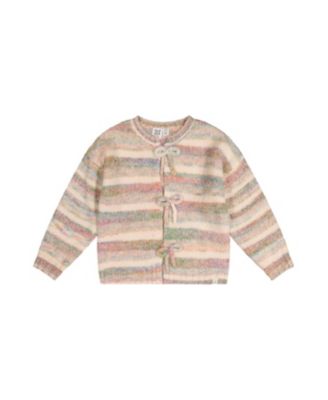 Girls' Bow Applique Button Front Knitted Cardigan - Big Kid