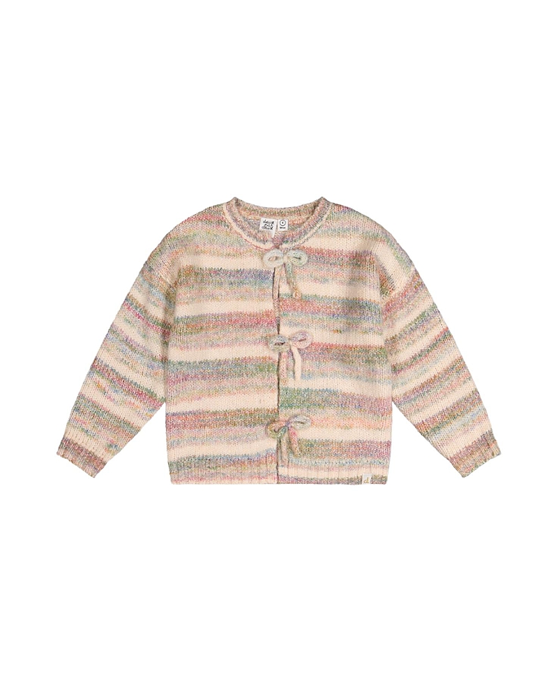 Deux par Deux Girls' Bow Applique Button Front Knitted Cardigan - Big Kid