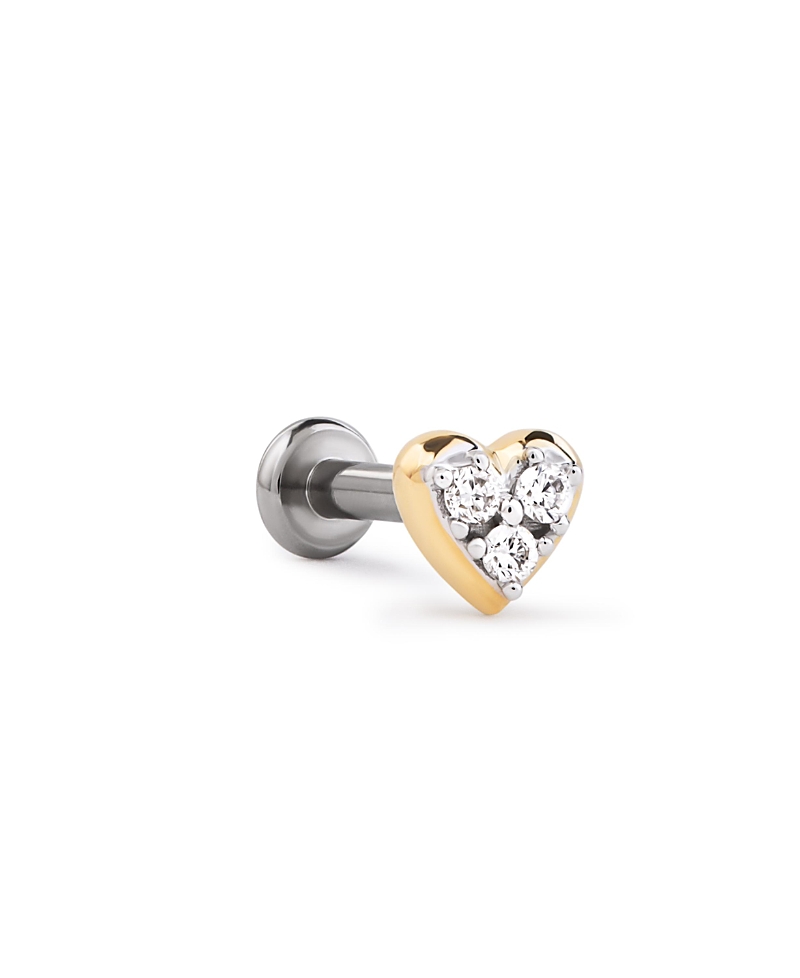 Ana Luisa Solid Yellow Gold Lab-Grown Diamond Heart Flatback Single Stud