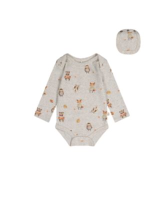 Boys' Organic Cotton Woodland Animal Snap Envelope Neck Romper - Baby