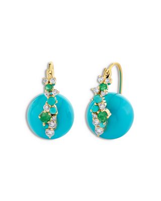 14K Yellow Gold Confetti Disco Turquoise, Emerald & Diamond Bead Earrings