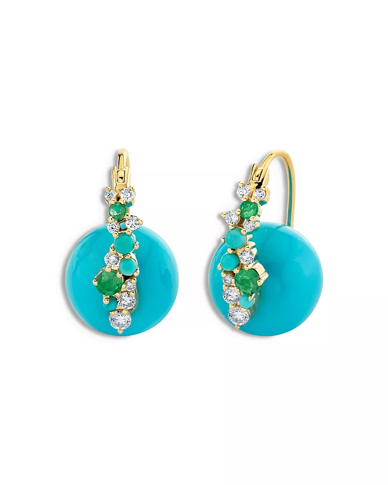 Sydney Evan 14K Yellow Gold Confetti Disco Turquoise, Emerald & Diamond Bead Earrings
