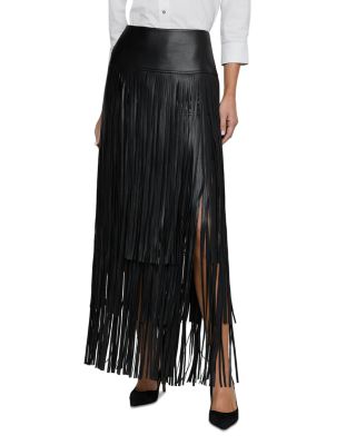 Karoline Maxi Fringe Faux Leather Skirt 