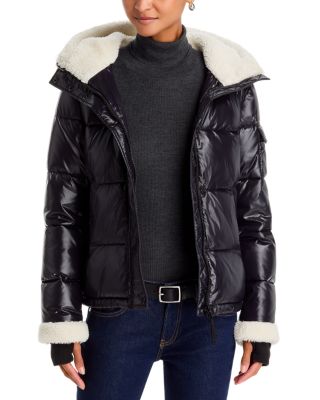 Sherpa Trim Hooded Gloss Puffer Coat - Exclusive