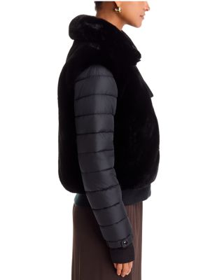 Faux Fur Mixed Media Bomber Jacket - Exclusive - thumbnail 5