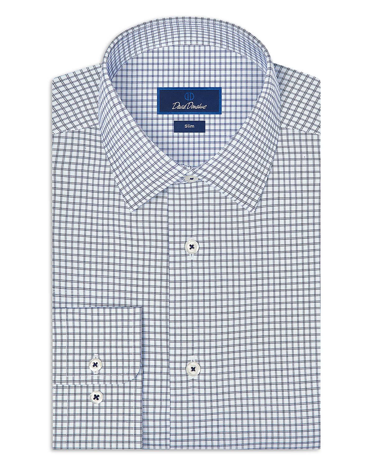 David Donahue Slim Fit Cotton Blend Twill Check Dress Shirt