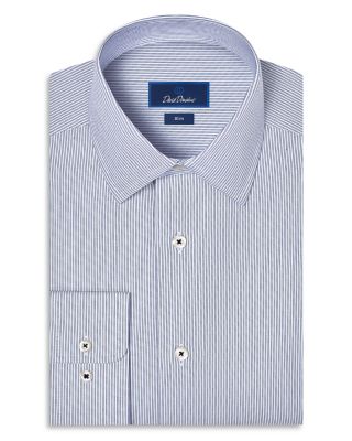 Slim Fit Cotton Blend Twill Stripe Dress Shirt
