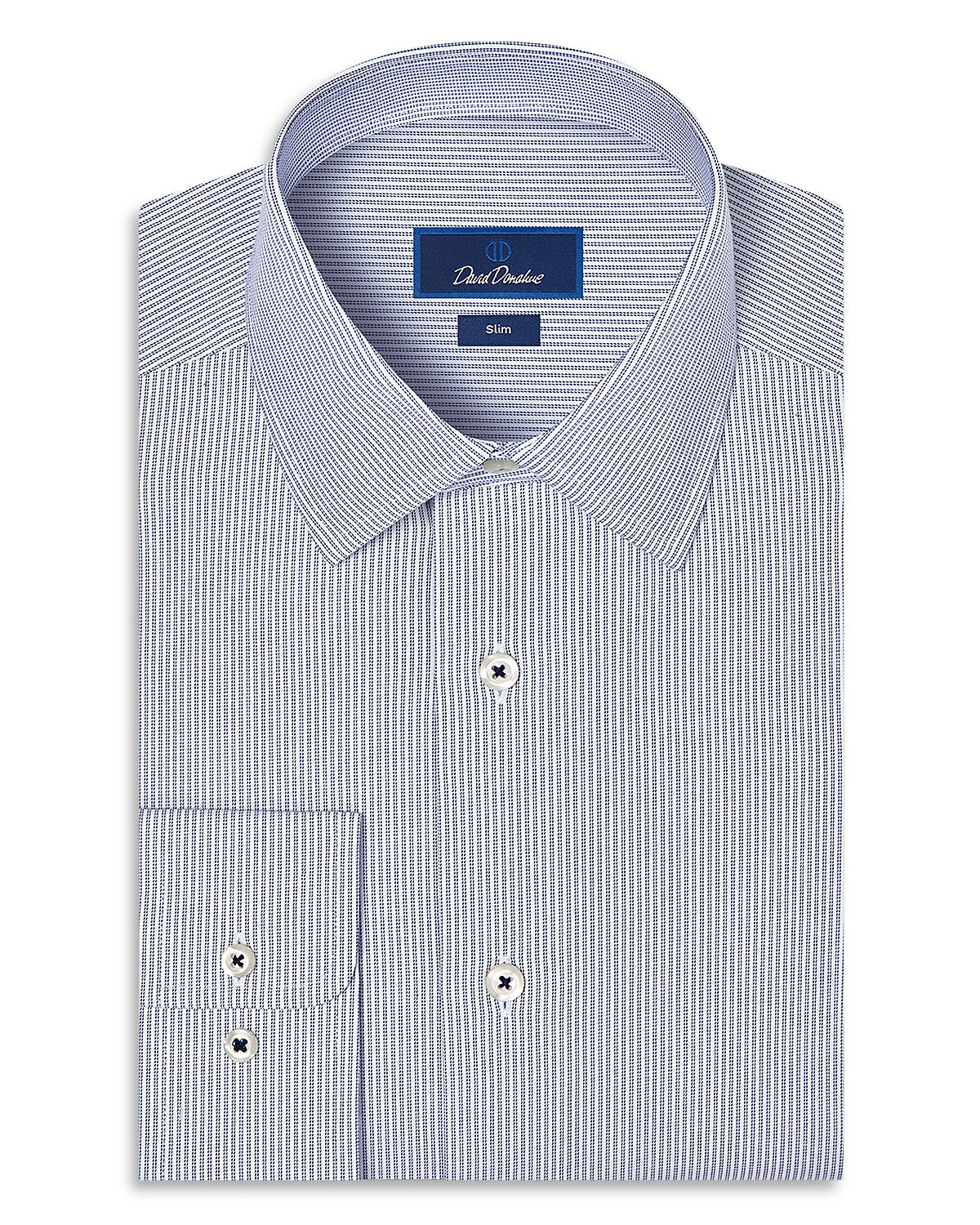 David Donahue Slim Fit Cotton Blend Twill Stripe Dress Shirt