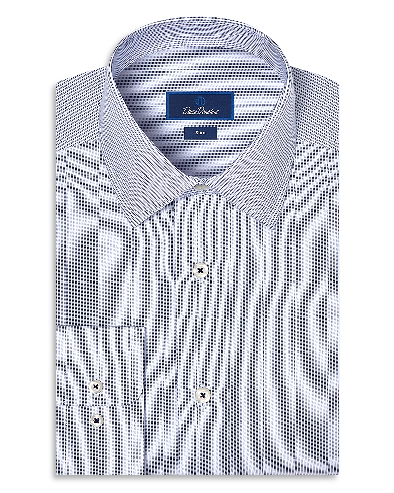 David Donahue Slim Fit Cotton Blend Twill Stripe Dress Shirt