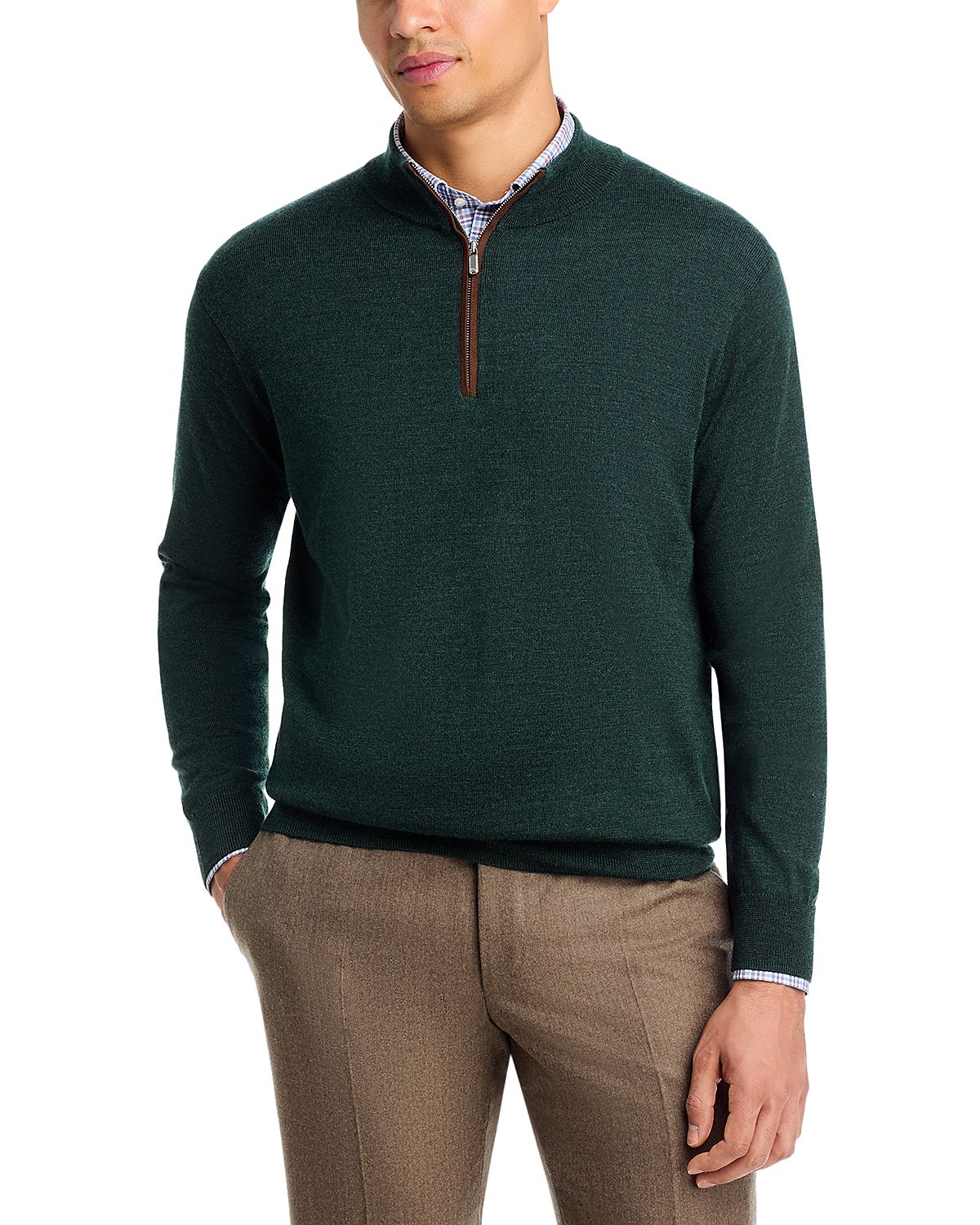 Peter Millar Autumn Crest Suede Trim Quarter Zip Sweater