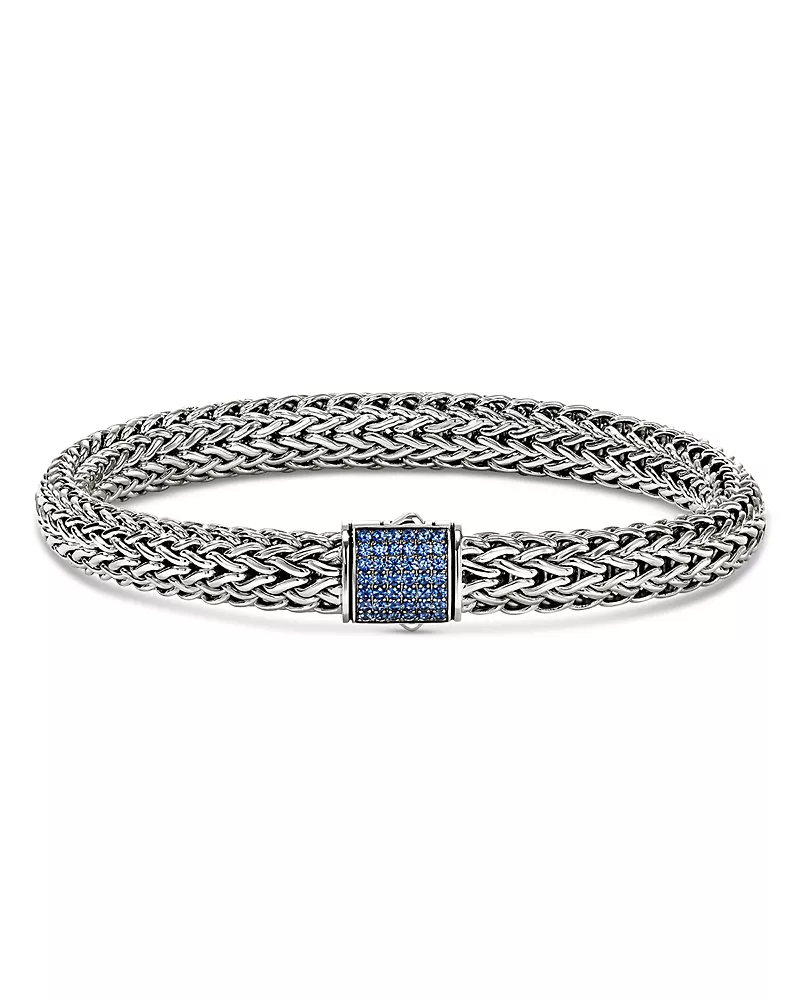 John Hardy Sterling Silver Icon Blue Sapphire Pave Woven Link Bracelet