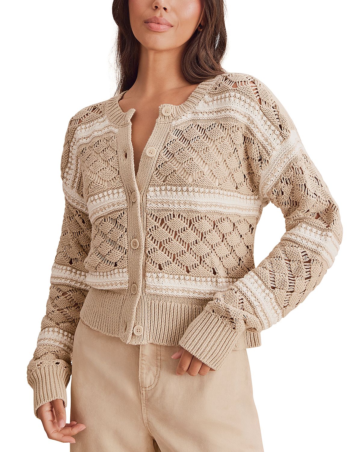Splendid Bennett Cotton Open Knit Pattern Cardigan