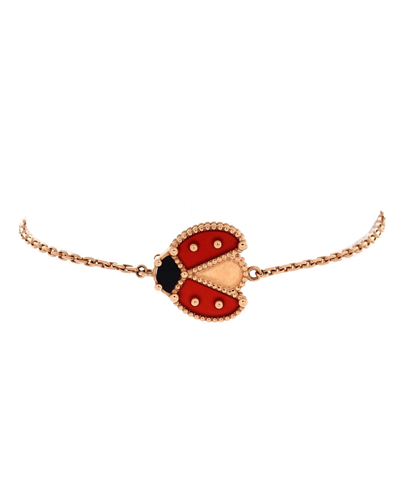 Pre-Owned Van Cleef & Arpels Lucky Spring Open Wings Ladybug Bracelet 18K Rose Gold with Carnelian and Onyx